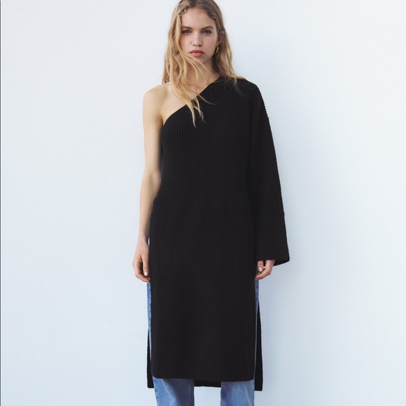 {Zara} Asymmetric Sleeve Knit Tunic Dress - Picture 3 of 13